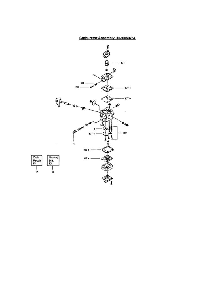 Carburetor Diagram and Parts List for FEATHERLITE SST RECON Weed Eater Trimmer